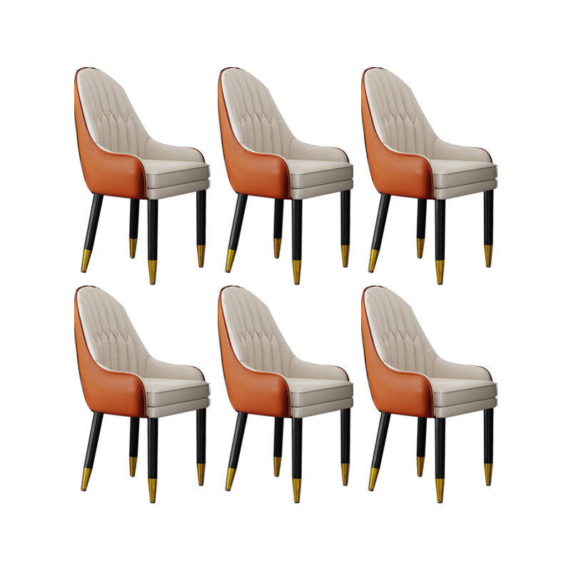 Faux Leather Dining Chairs Modern Parsons Chair with Wood Legs Orange Beige 6 Piece Set Clearhalo 'Dining Chairs' 'Dining Tables & Seating' 'dining_chair' 'furn' 'furn_dining_chair' 'Furniture' 'Kitchen & Dining Furniture' 7256910