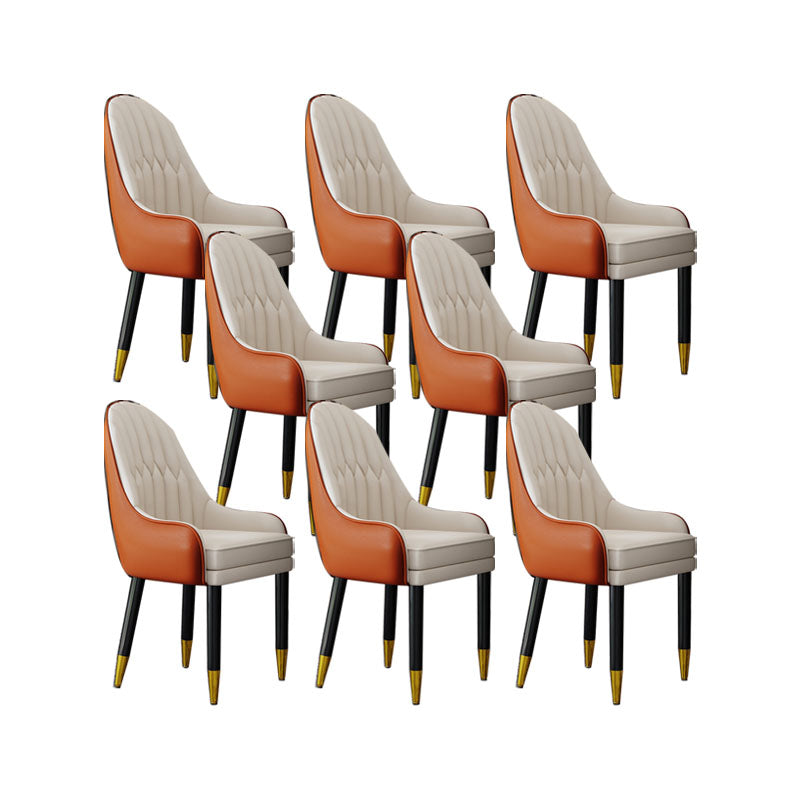 Faux Leather Dining Chairs Modern Parsons Chair with Wood Legs Orange Beige 8 Piece Set Clearhalo 'Dining Chairs' 'Dining Tables & Seating' 'dining_chair' 'furn' 'furn_dining_chair' 'Furniture' 'Kitchen & Dining Furniture' 7256911