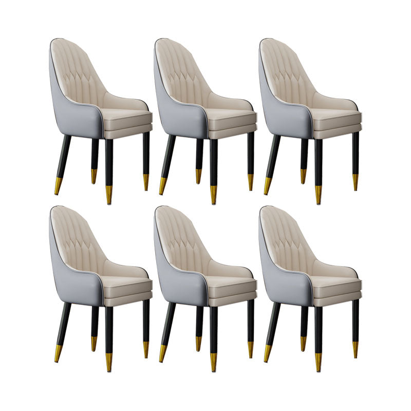 Faux Leather Dining Chairs Modern Parsons Chair with Wood Legs Light Gray Beige 6 Piece Set Clearhalo 'Dining Chairs' 'Dining Tables & Seating' 'dining_chair' 'furn' 'furn_dining_chair' 'Furniture' 'Kitchen & Dining Furniture' 7256915