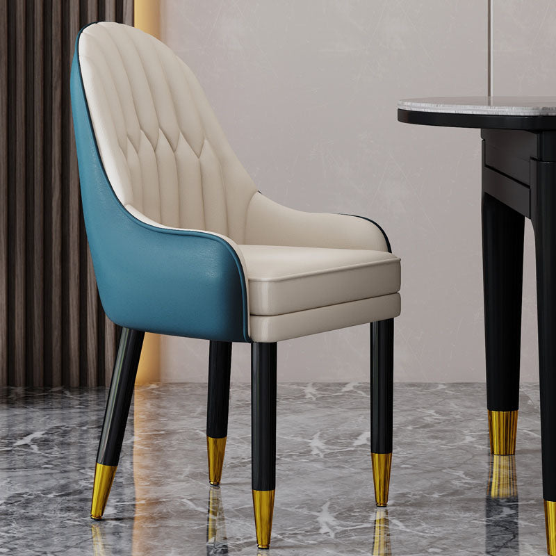 Faux Leather Dining Chairs Modern Parsons Chair with Wood Legs Blue-White 1 Piece Clearhalo 'Dining Chairs' 'Dining Tables & Seating' 'dining_chair' 'furn' 'furn_dining_chair' 'Furniture' 'Kitchen & Dining Furniture' 7256917