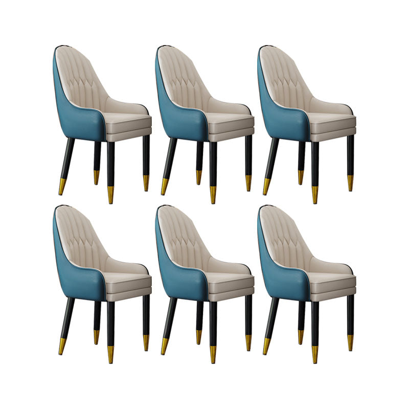 Faux Leather Dining Chairs Modern Parsons Chair with Wood Legs Blue-White 6 Piece Set Clearhalo 'Dining Chairs' 'Dining Tables & Seating' 'dining_chair' 'furn' 'furn_dining_chair' 'Furniture' 'Kitchen & Dining Furniture' 7256920