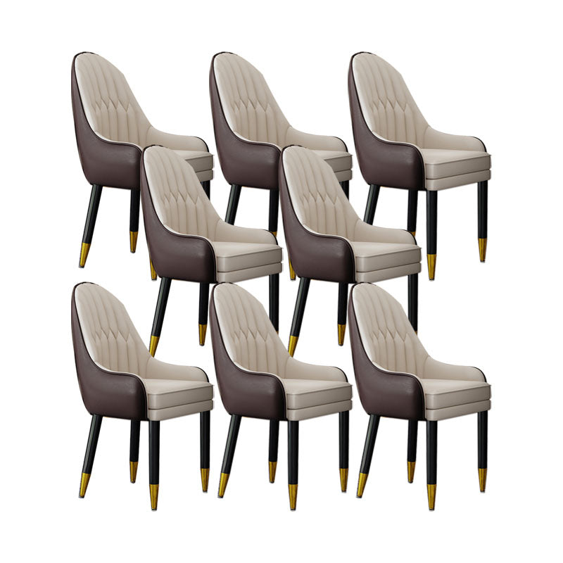 Faux Leather Dining Chairs Modern Parsons Chair with Wood Legs Coffee Beige 8 Piece Set Clearhalo 'Dining Chairs' 'Dining Tables & Seating' 'dining_chair' 'furn' 'furn_dining_chair' 'Furniture' 'Kitchen & Dining Furniture' 7256926