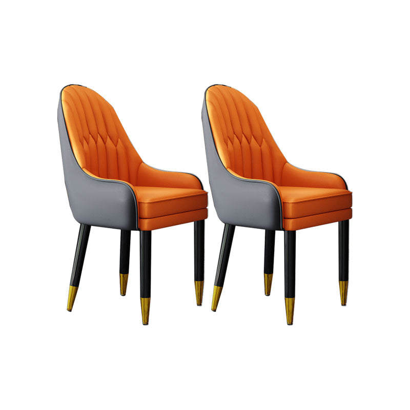 Faux Leather Dining Chairs Modern Parsons Chair with Wood Legs Orange 2 Piece Set Clearhalo 'Dining Chairs' 'Dining Tables & Seating' 'dining_chair' 'furn' 'furn_dining_chair' 'Furniture' 'Kitchen & Dining Furniture' 7256933