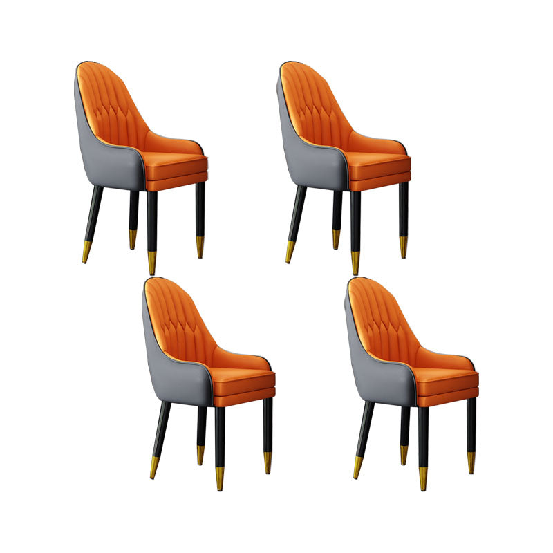 Faux Leather Dining Chairs Modern Parsons Chair with Wood Legs Orange 4 Piece Set Clearhalo 'Dining Chairs' 'Dining Tables & Seating' 'dining_chair' 'furn' 'furn_dining_chair' 'Furniture' 'Kitchen & Dining Furniture' 7256934