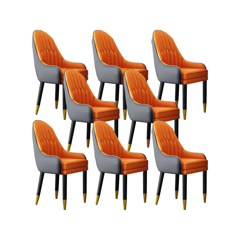 Faux Leather Dining Chairs Modern Parsons Chair with Wood Legs Orange 8 Piece Set Clearhalo 'Dining Chairs' 'Dining Tables & Seating' 'dining_chair' 'furn' 'furn_dining_chair' 'Furniture' 'Kitchen & Dining Furniture' 7256936