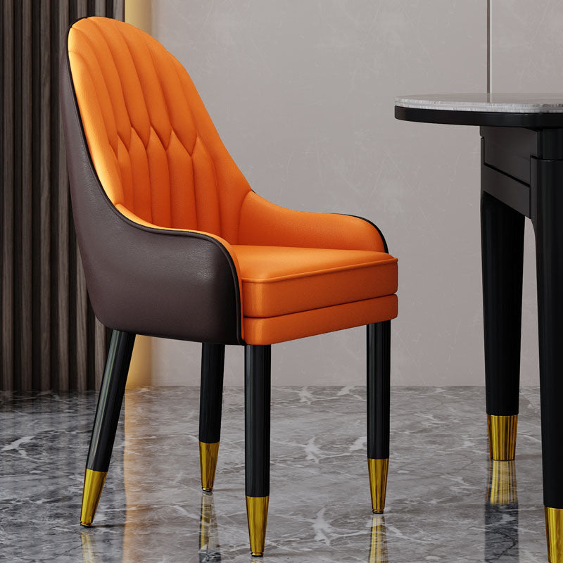 Faux Leather Dining Chairs Modern Parsons Chair with Wood Legs Coffee Orange 1 Piece Clearhalo 'Dining Chairs' 'Dining Tables & Seating' 'dining_chair' 'furn' 'furn_dining_chair' 'Furniture' 'Kitchen & Dining Furniture' 7256937