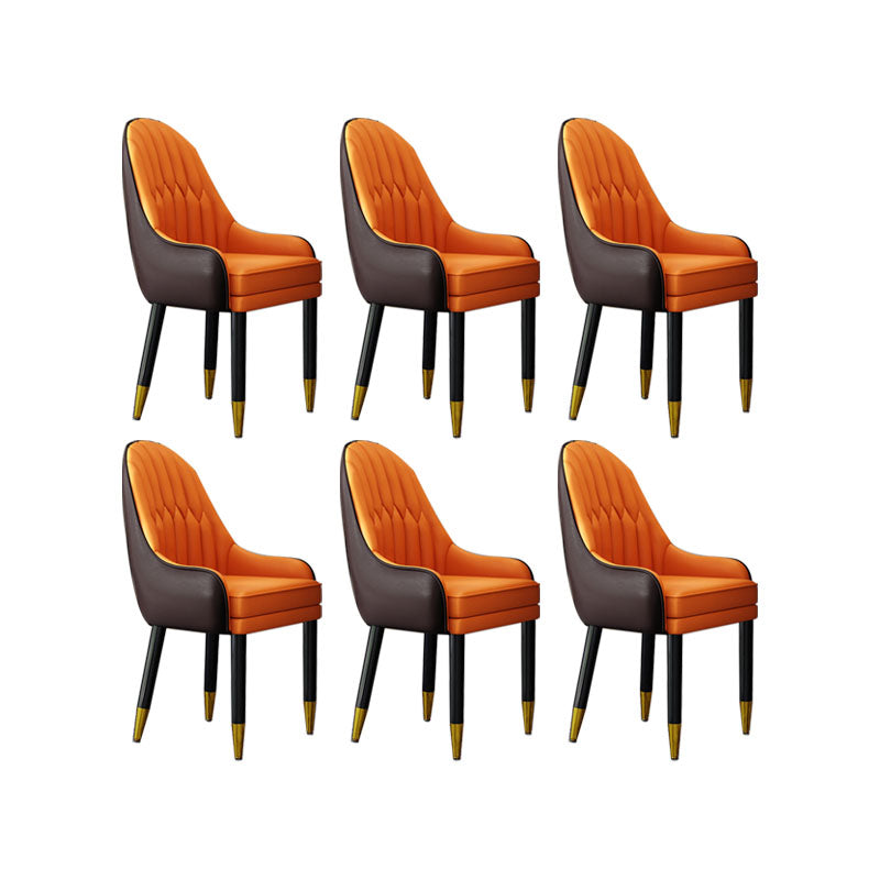 Faux Leather Dining Chairs Modern Parsons Chair with Wood Legs Coffee Orange 6 Piece Set Clearhalo 'Dining Chairs' 'Dining Tables & Seating' 'dining_chair' 'furn' 'furn_dining_chair' 'Furniture' 'Kitchen & Dining Furniture' 7256940