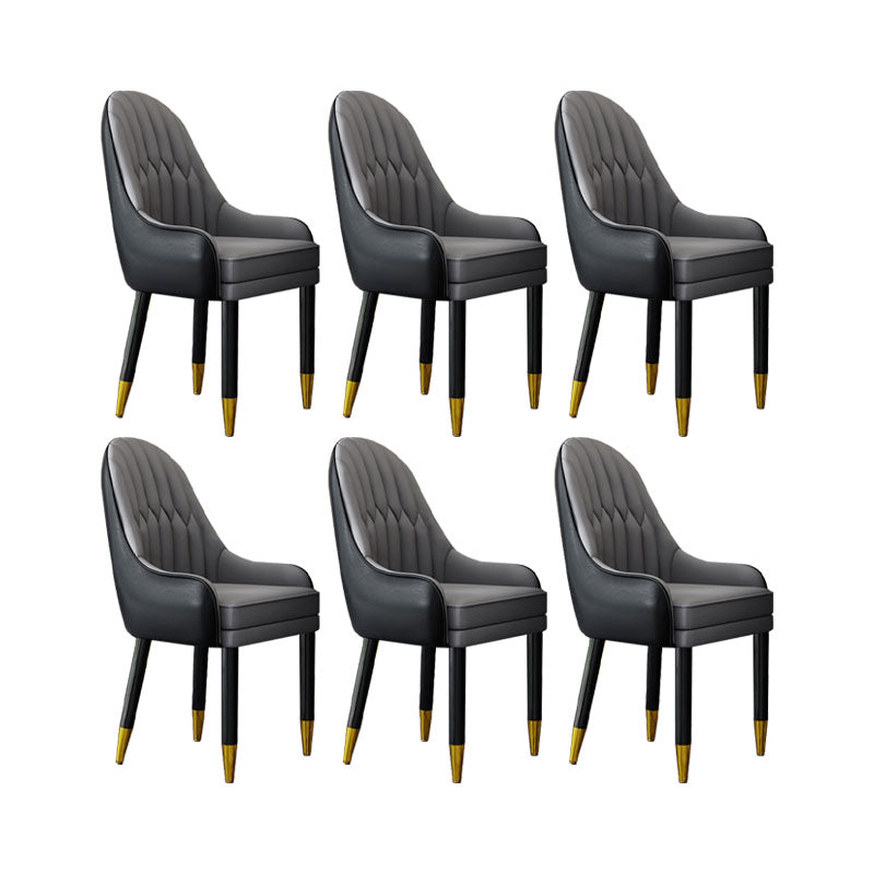Faux Leather Dining Chairs Modern Parsons Chair with Wood Legs Black Gray 6 Piece Set Clearhalo 'Dining Chairs' 'Dining Tables & Seating' 'dining_chair' 'furn' 'furn_dining_chair' 'Furniture' 'Kitchen & Dining Furniture' 7256950