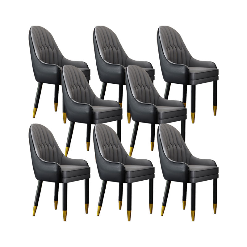 Faux Leather Dining Chairs Modern Parsons Chair with Wood Legs Black Gray 8 Piece Set Clearhalo 'Dining Chairs' 'Dining Tables & Seating' 'dining_chair' 'furn' 'furn_dining_chair' 'Furniture' 'Kitchen & Dining Furniture' 7256951