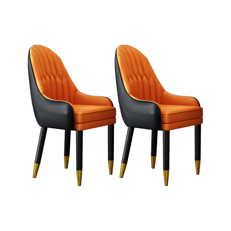 Faux Leather Dining Chairs Modern Parsons Chair with Wood Legs Black-Orange 2 Piece Set Clearhalo 'Dining Chairs' 'Dining Tables & Seating' 'dining_chair' 'furn' 'furn_dining_chair' 'Furniture' 'Kitchen & Dining Furniture' 7256953