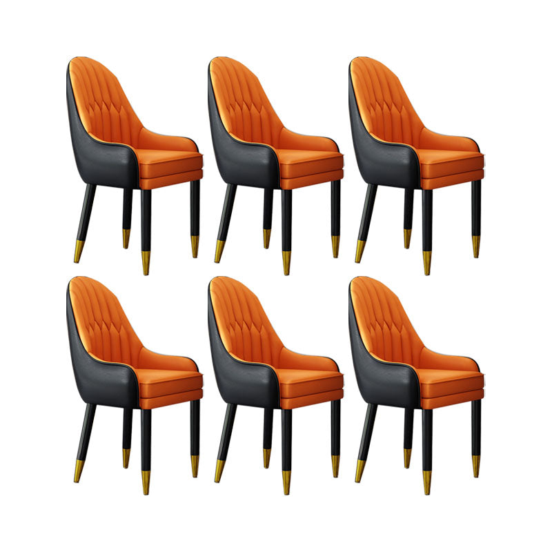 Faux Leather Dining Chairs Modern Parsons Chair with Wood Legs Black-Orange 6 Piece Set Clearhalo 'Dining Chairs' 'Dining Tables & Seating' 'dining_chair' 'furn' 'furn_dining_chair' 'Furniture' 'Kitchen & Dining Furniture' 7256955