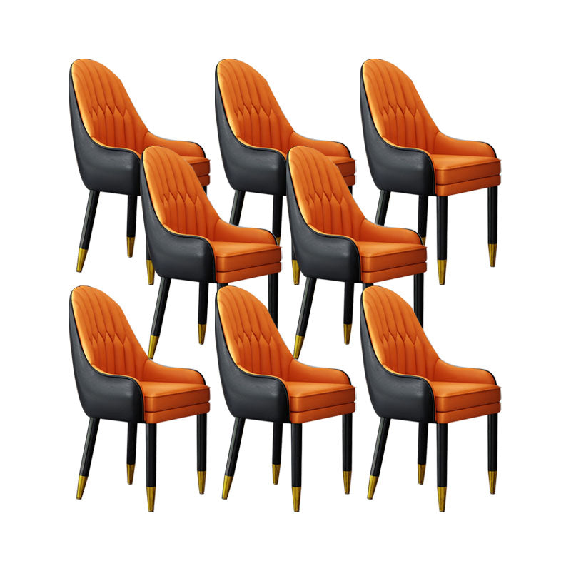 Faux Leather Dining Chairs Modern Parsons Chair with Wood Legs Black-Orange 8 Piece Set Clearhalo 'Dining Chairs' 'Dining Tables & Seating' 'dining_chair' 'furn' 'furn_dining_chair' 'Furniture' 'Kitchen & Dining Furniture' 7256956