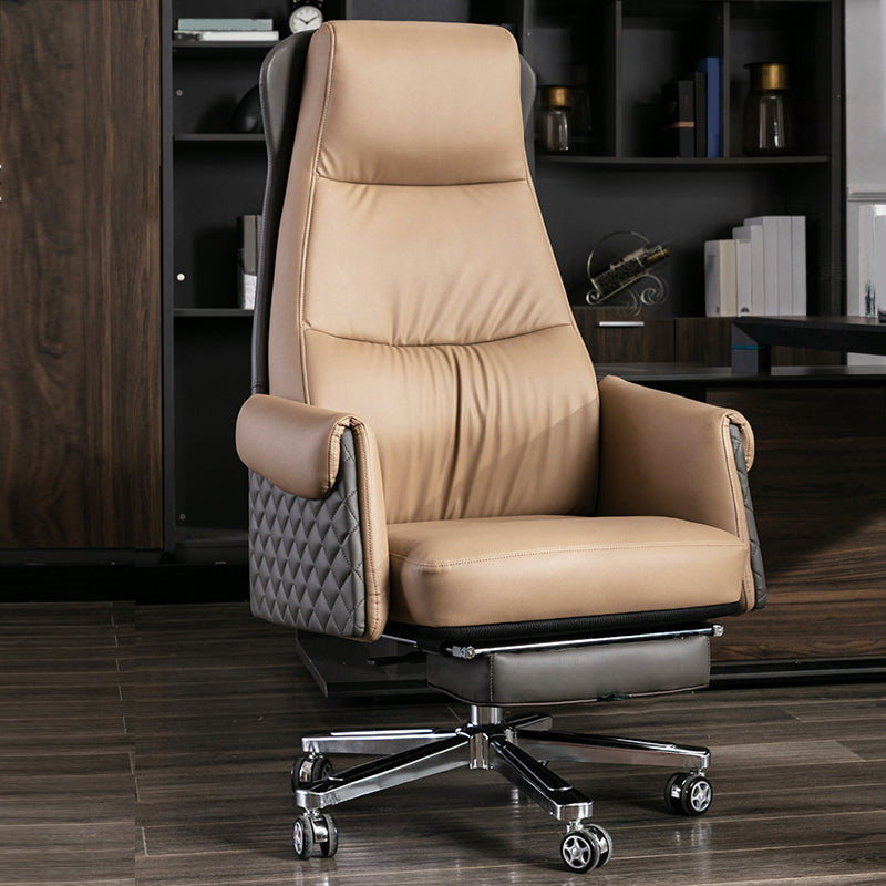 Modern Office Chair Armless Leather No Distressing Ergonomic Desk Chair with Wheels Khaki Faux Leather 1 Piece Clearhalo 'furn' 'furn_office_chair' 'Furniture' 'Office Chairs' 'Office Furniture' 'office_chair' 7257159