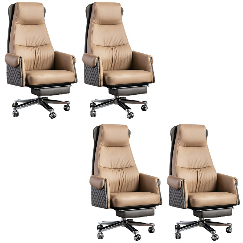 Modern Office Chair Armless Leather No Distressing Ergonomic Desk Chair with Wheels Khaki 4 Piece Set Clearhalo 'furn' 'furn_office_chair' 'Furniture' 'Office Chairs' 'Office Furniture' 'office_chair' 7257163