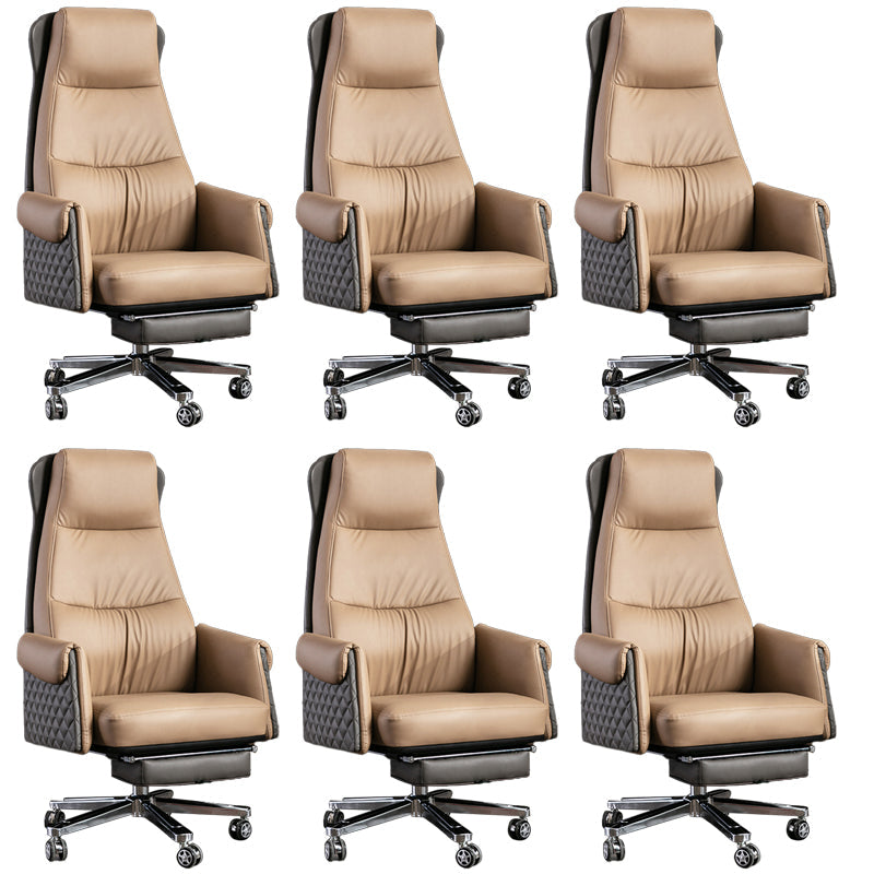 Modern Office Chair Armless Leather No Distressing Ergonomic Desk Chair with Wheels Khaki 6 Piece Set Clearhalo 'furn' 'furn_office_chair' 'Furniture' 'Office Chairs' 'Office Furniture' 'office_chair' 7257165