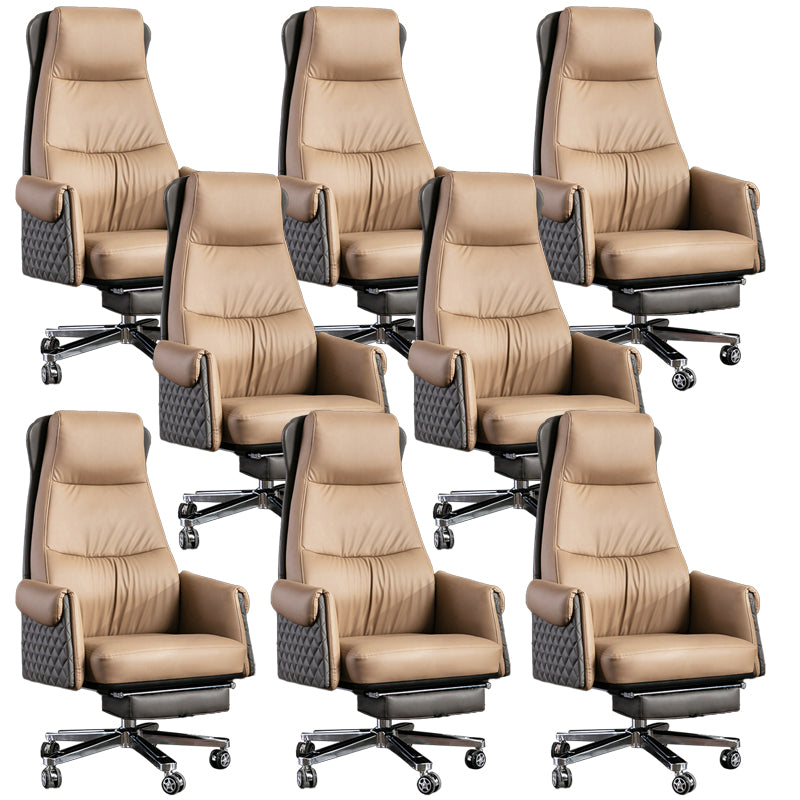 Modern Office Chair Armless Leather No Distressing Ergonomic Desk Chair with Wheels Khaki 8 Piece Set Clearhalo 'furn' 'furn_office_chair' 'Furniture' 'Office Chairs' 'Office Furniture' 'office_chair' 7257167