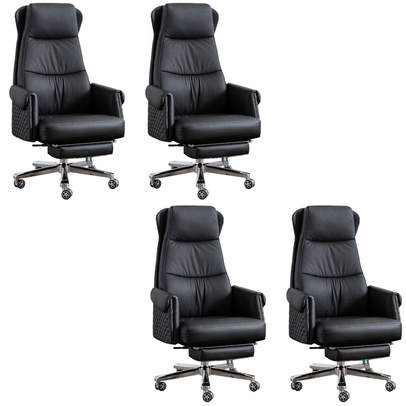 Modern Office Chair Armless Leather No Distressing Ergonomic Desk Chair with Wheels Black 4 Piece Set Clearhalo 'furn' 'furn_office_chair' 'Furniture' 'Office Chairs' 'Office Furniture' 'office_chair' 7257173