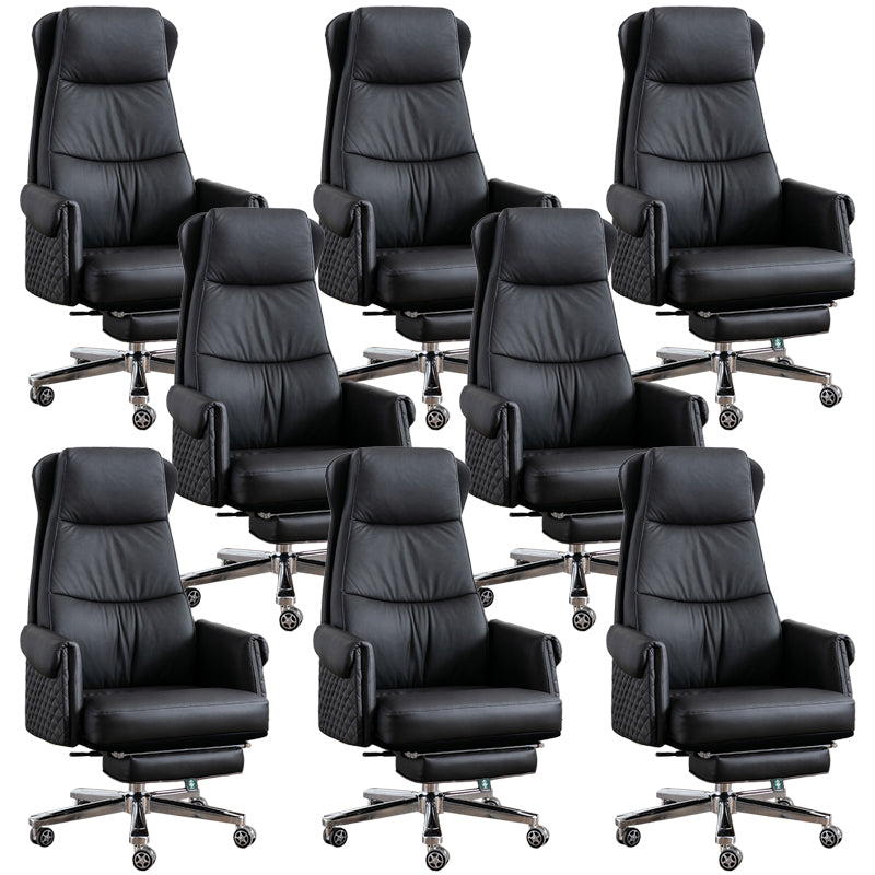 Modern Office Chair Armless Leather No Distressing Ergonomic Desk Chair with Wheels Black 8 Piece Set Clearhalo 'furn' 'furn_office_chair' 'Furniture' 'Office Chairs' 'Office Furniture' 'office_chair' 7257176