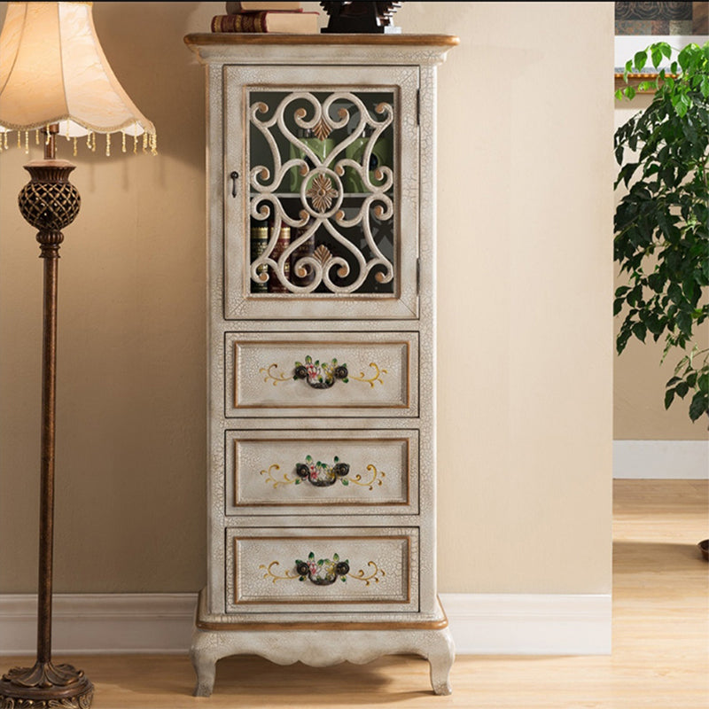 Industrial Cabriole Legs Accent Cabinet Solid Wood Storage Cabinet with Drawer 25.6"L x 14.2"W x 61.4"H White Clearhalo 'Cabinets & Chests' 'cabinets_chests' 'furn' 'furn_cabinets_chests' 'Furniture' 'Living Room Furniture' 7257240
