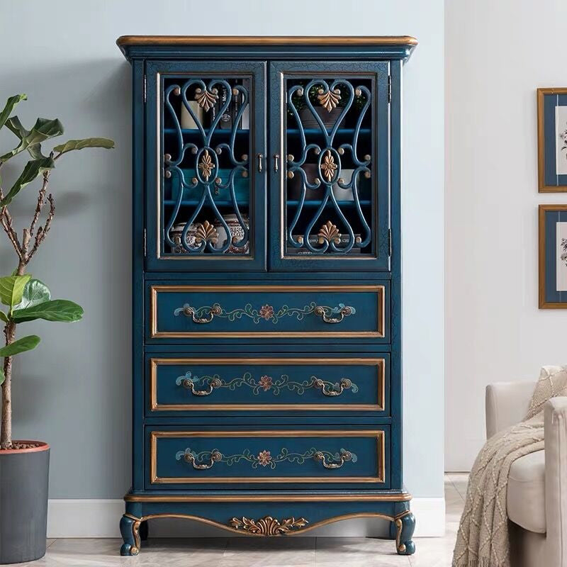 Industrial Cabriole Legs Accent Cabinet Solid Wood Storage Cabinet with Drawer