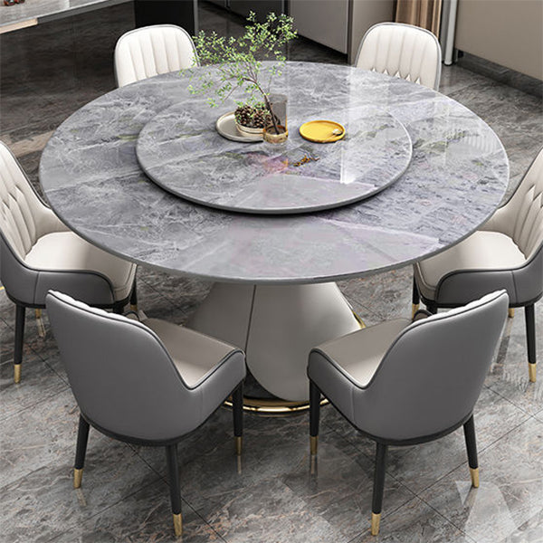 Round Sintered Stone Dining Table Convertible Dining Table for Kitchen Gray Without Chairs Clearhalo 'Dining Tables & Seating' 'Dining Tables' 'dining_table' 'furn' 'furn_dining_table' 'Furniture' 'Kitchen & Dining Furniture' 7257524