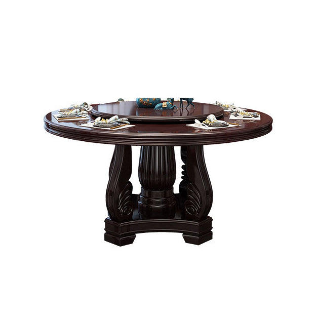 Wood Pedestal Dining Table Turntable Dining Table for Dining Room Dark Brown Black Without Chairs Clearhalo 'Dining Tables & Seating' 'Dining Tables' 'dining_table' 'furn' 'furn_dining_table' 'Furniture' 'Kitchen & Dining Furniture' 7257539