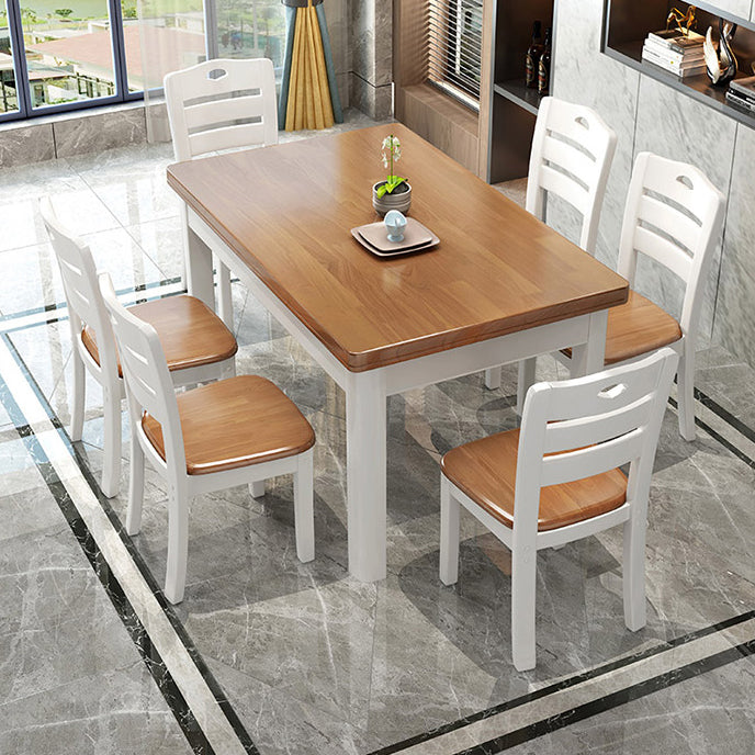Solid Wood Dining Table Rectangle Dining Table for Dining Room White-Brown Without Chairs Clearhalo 'Dining Tables & Seating' 'Dining Tables' 'dining_table' 'furn' 'furn_dining_table' 'Furniture' 'Kitchen & Dining Furniture' 7257561