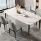 Mesa de comedor rectangular con tapa de piedra, mesa de comedor de cocina estilo Glam con patas negras