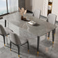 Mesa de comedor rectangular con tapa de piedra, mesa de comedor de cocina estilo Glam con patas negras