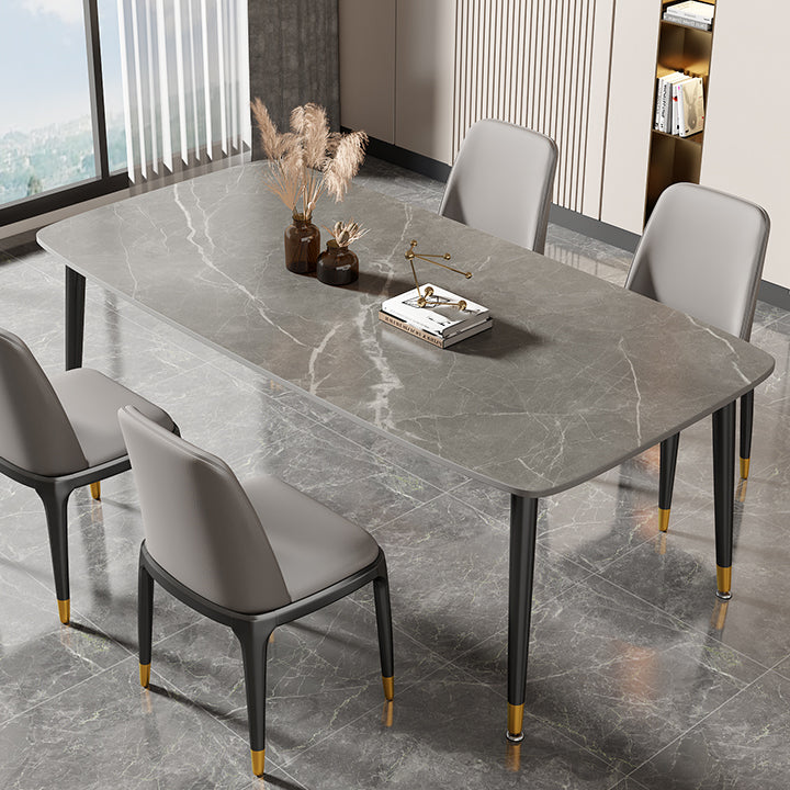 Mesa de comedor rectangular con tapa de piedra, mesa de comedor de cocina estilo Glam con patas negras