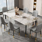 Rectangle Stone Top Dining Table Glam Style Kitchen Dining Table with Metal Legs