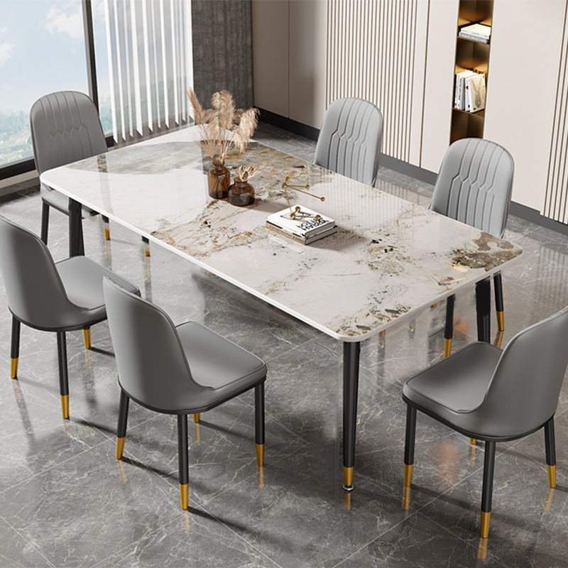 Rectangle Stone Top Dining Table Glam Style Kitchen Dining Table with Metal Legs