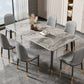 Rectangle Stone Top Dining Table Glam Style Kitchen Dining Table with Metal Legs