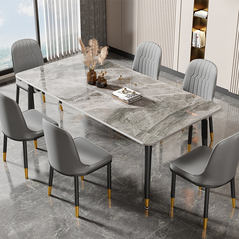 Rectangle Stone Top Dining Table Glam Style Kitchen Dining Table with Metal Legs