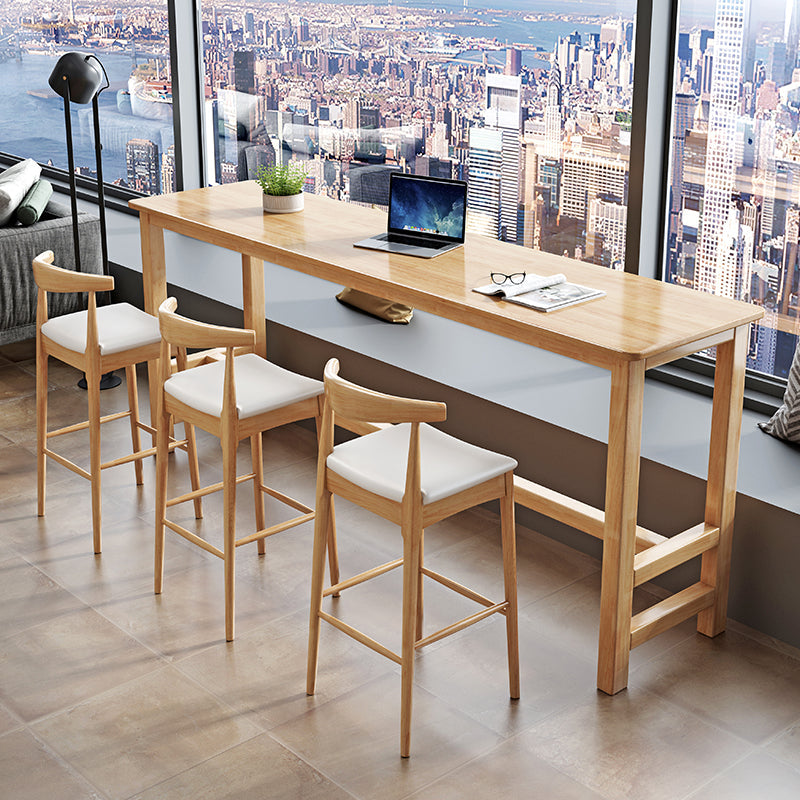 Modern Style Rectangle Bar Table Solid Wood Fixed Bistro Bar Desk for Living Room