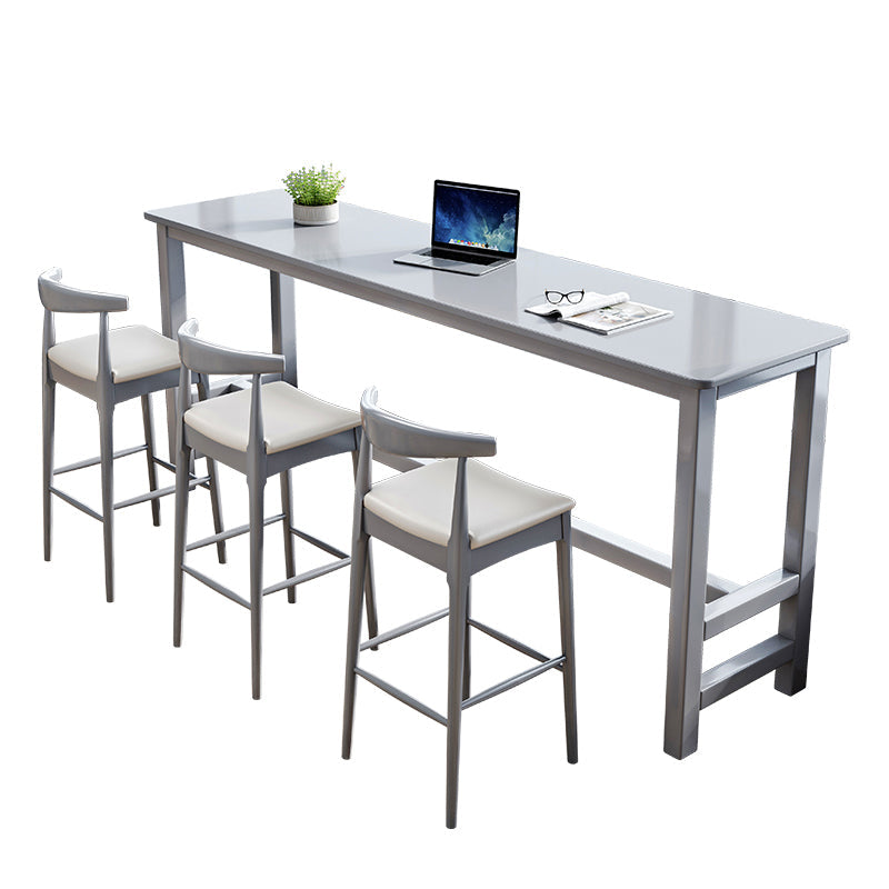 Modern Rectangle Bar Table Solid Wood Fixed Bistro Bar Desk with Footrest