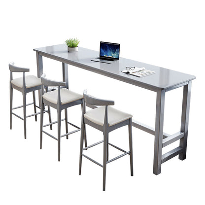 Modern Rectangle Bar Table Solid Wood Fixed Bistro Bar Desk with Footrest