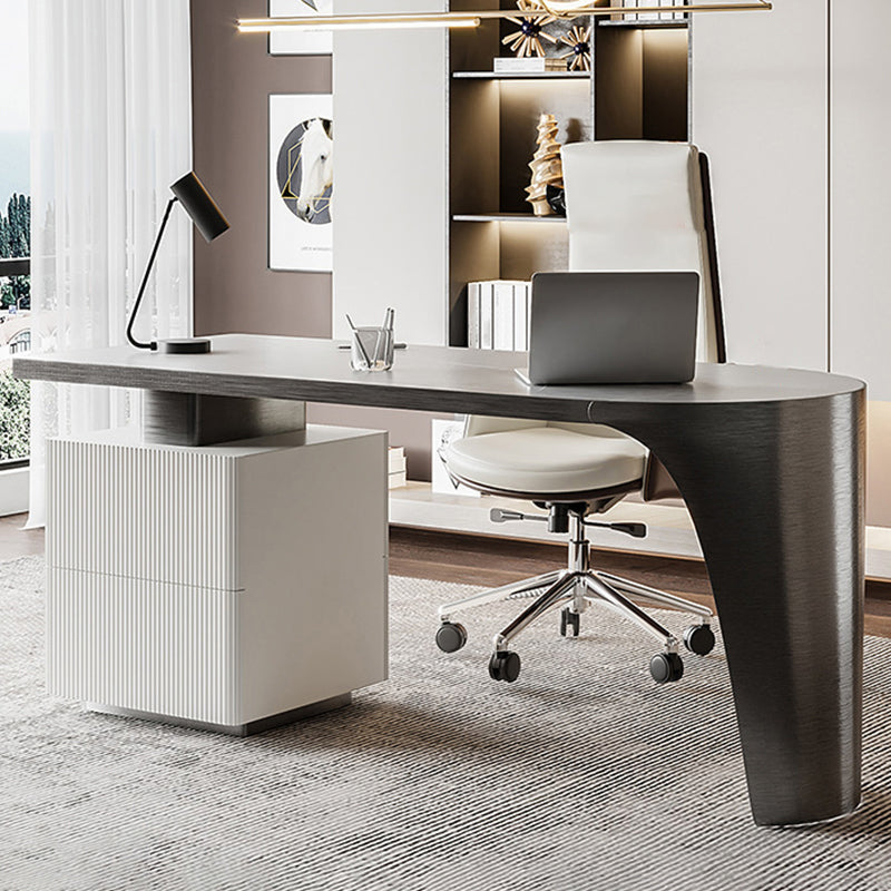 Modern Stone Top Office Desk Free Form Task Desk with 2 Drawers for Home 70.9"L x 27.6"W x 29.5"H Grey Clearhalo 'furn' 'furn_office_desk' 'Furniture' 'Office Desks' 'Office Furniture' 'office_desk' 7257792