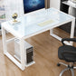 Glass Top Rectangular Gaming Desk Modern 29.53" Tall Computer Desk with Sled Base White White Clearhalo 'furn' 'furn_office_desk' 'Furniture' 'Office Desks' 'Office Furniture' 'office_desk' 7257895