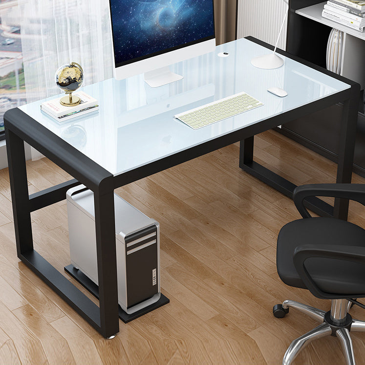 Glass Top Rectangular Gaming Desk Modern 29.53" Tall Computer Desk with Sled Base Black White Clearhalo 'furn' 'furn_office_desk' 'Furniture' 'Office Desks' 'Office Furniture' 'office_desk' 7257896