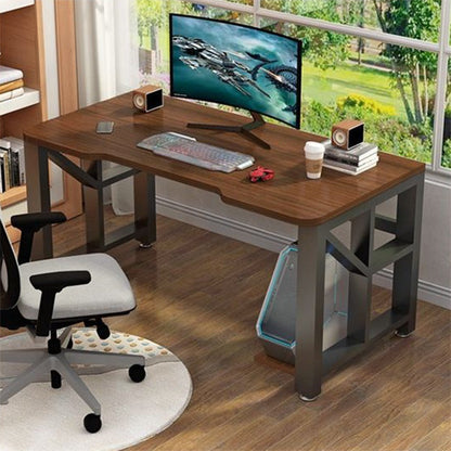 Modern Gaming Desk Antique Finish Wooden Writing Desk with Metal Legs Black Brown Clearhalo 'furn' 'furn_office_desk' 'Furniture' 'Office Desks' 'Office Furniture' 'office_desk' 7257898