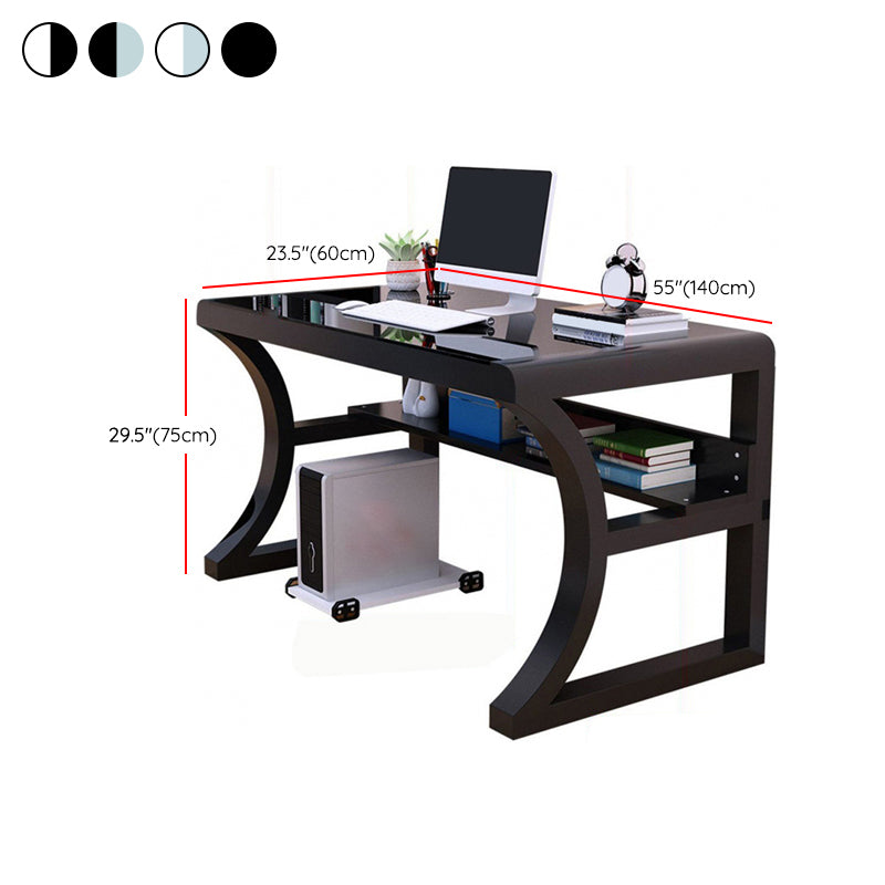 Modern Glass Top Writing Desk 29.53" Tall Rectangular Office Desk with Sled Base Clearhalo 'furn' 'furn_office_desk' 'Furniture' 'Office Desks' 'Office Furniture' 'office_desk' 7257918