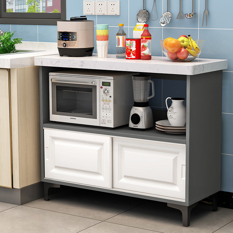 Modern Dining Room Island Table Marble Prep Table with Storage Cabinet