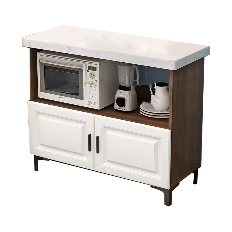 Modern Dining Room Island Table Marble Prep Table with Storage Cabinet