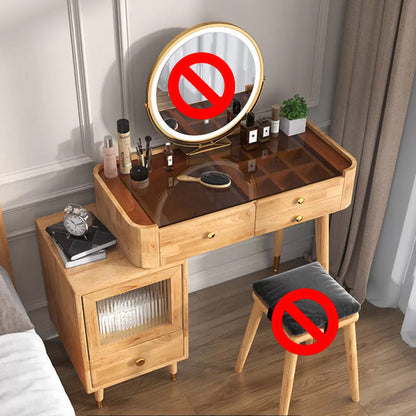 Cajones de tocador de vidrio Tocador de taburete con luces Mirror