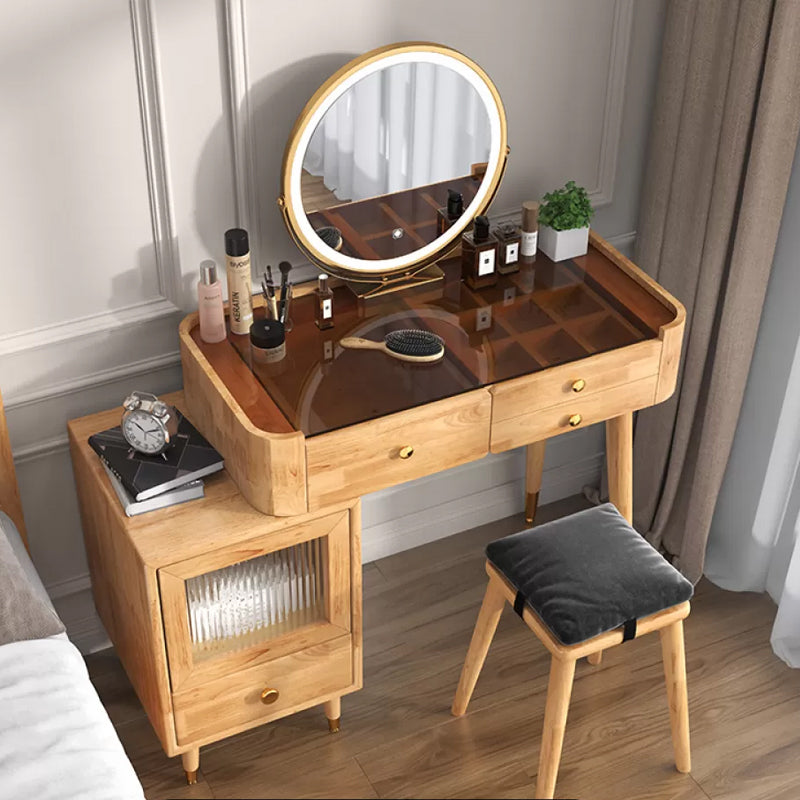 Cajones de tocador de vidrio Tocador de taburete con luces Mirror