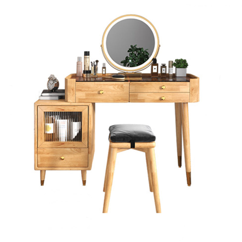 Cajones de tocador de vidrio Tocador de taburete con luces Mirror