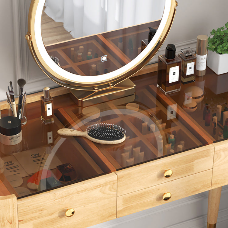 Cajones de tocador de vidrio Tocador de taburete con luces Mirror