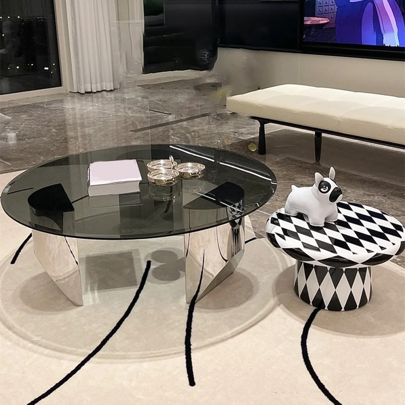 Black Glass Top Coffee Table Modern Round 3 Legs Cocktail Table Clearhalo 'Coffee & Accent Tables' 'Coffee Tables' 'coffee_tables' 'furn' 'furn_coffee_tables' 'Furniture' 'Living Room Furniture' 7258628