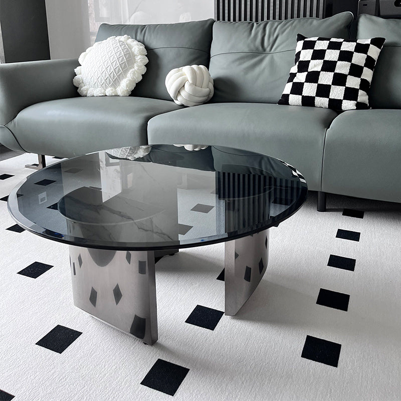 Black Glass Top Coffee Table Modern Round 3 Legs Cocktail Table Clearhalo 'Coffee & Accent Tables' 'Coffee Tables' 'coffee_tables' 'furn' 'furn_coffee_tables' 'Furniture' 'Living Room Furniture' 7258629